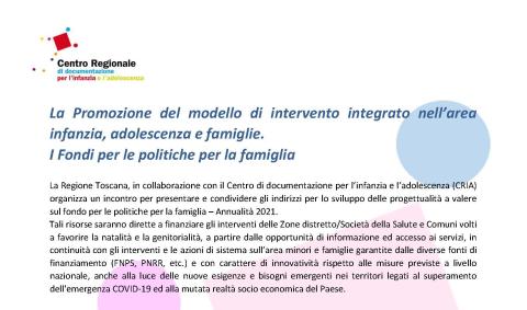 La Promozione del modello di intervento integrato nell’area infanzia, adolescenza e famiglie